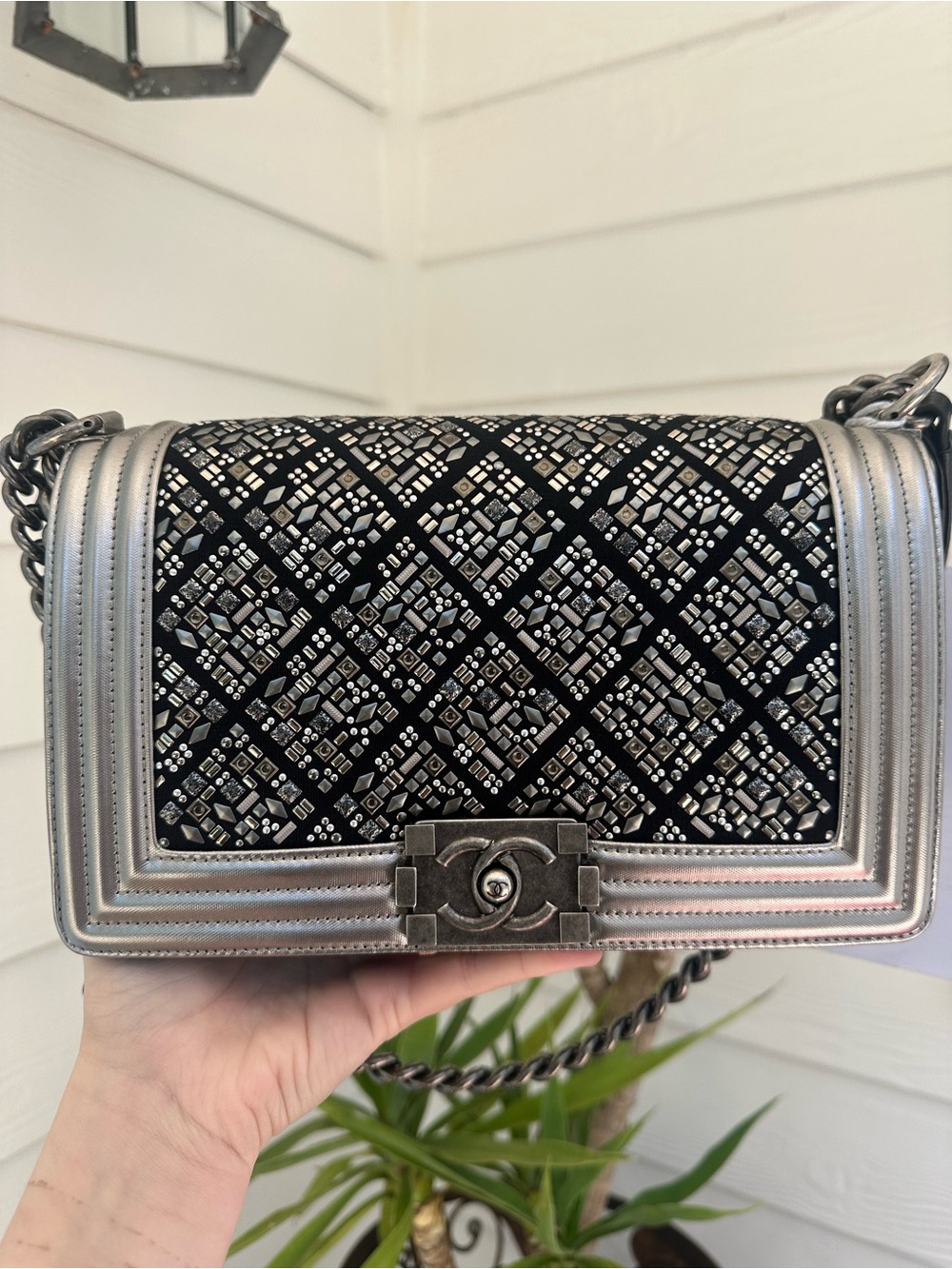 Chanel Silver Embellished Boy Flap Bag - Picture 1 of 12